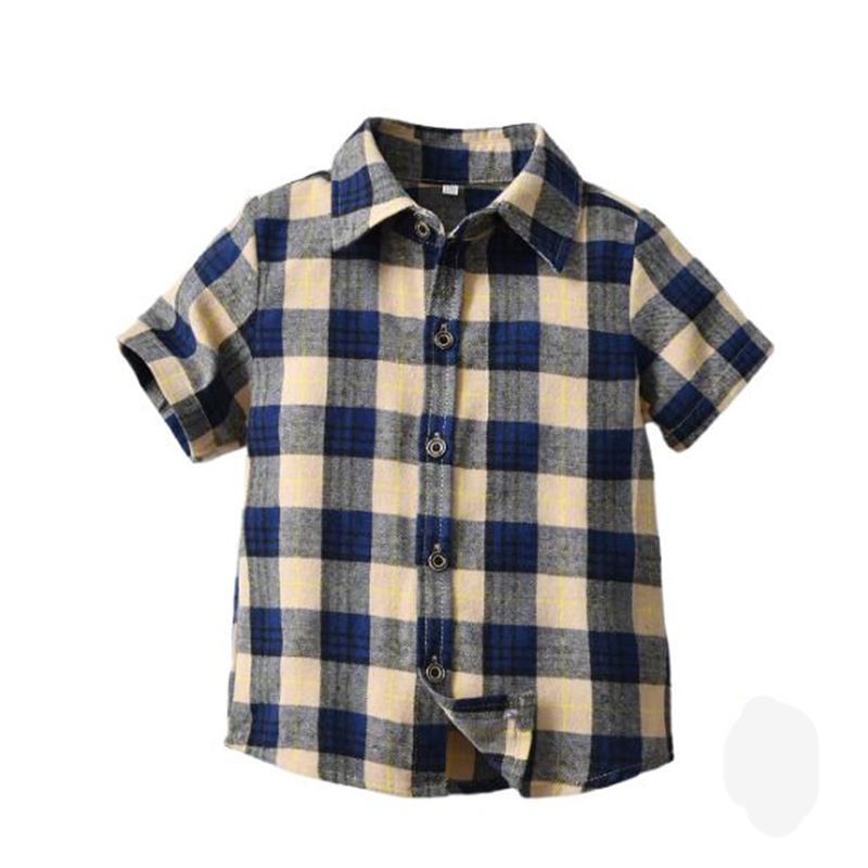 Fashion Graphic Plaid Summer Cotton Toddler Kids Boy Shirt for 4years 12 Yearold